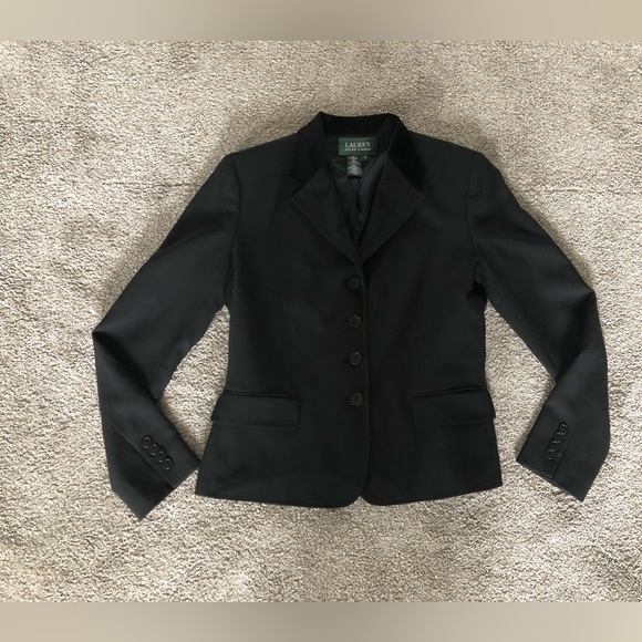 Lauren Ralph Lauren 100% Wool Blazer 6 Black Career Velvet Collar Logo Buttons - Picture 8 of 15